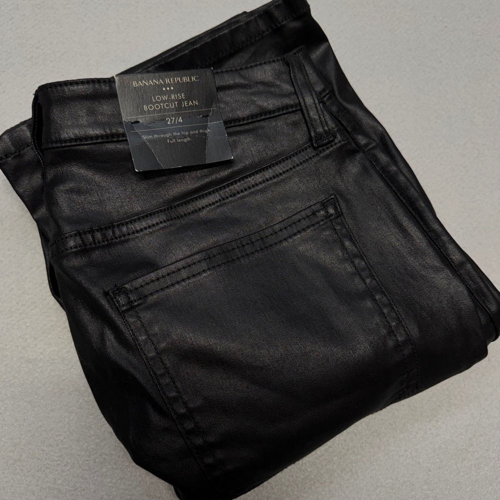 Banana Republic Low-Rise Bootcut Womens Jean 27/4 Black Denim Coated Waxed New